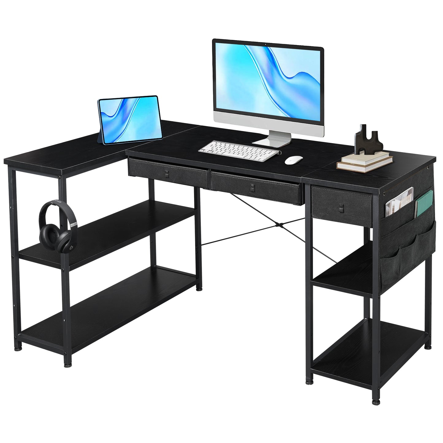 MAIHAIL 55 inch L Shaped Desk, Black