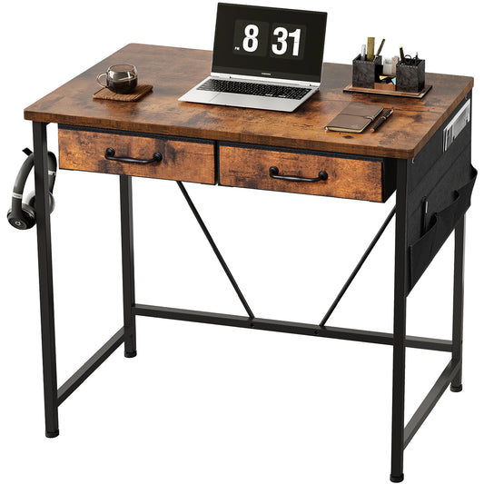 MAIHAIL 31.5 inch Desk with Drawers, Rustic Brown
