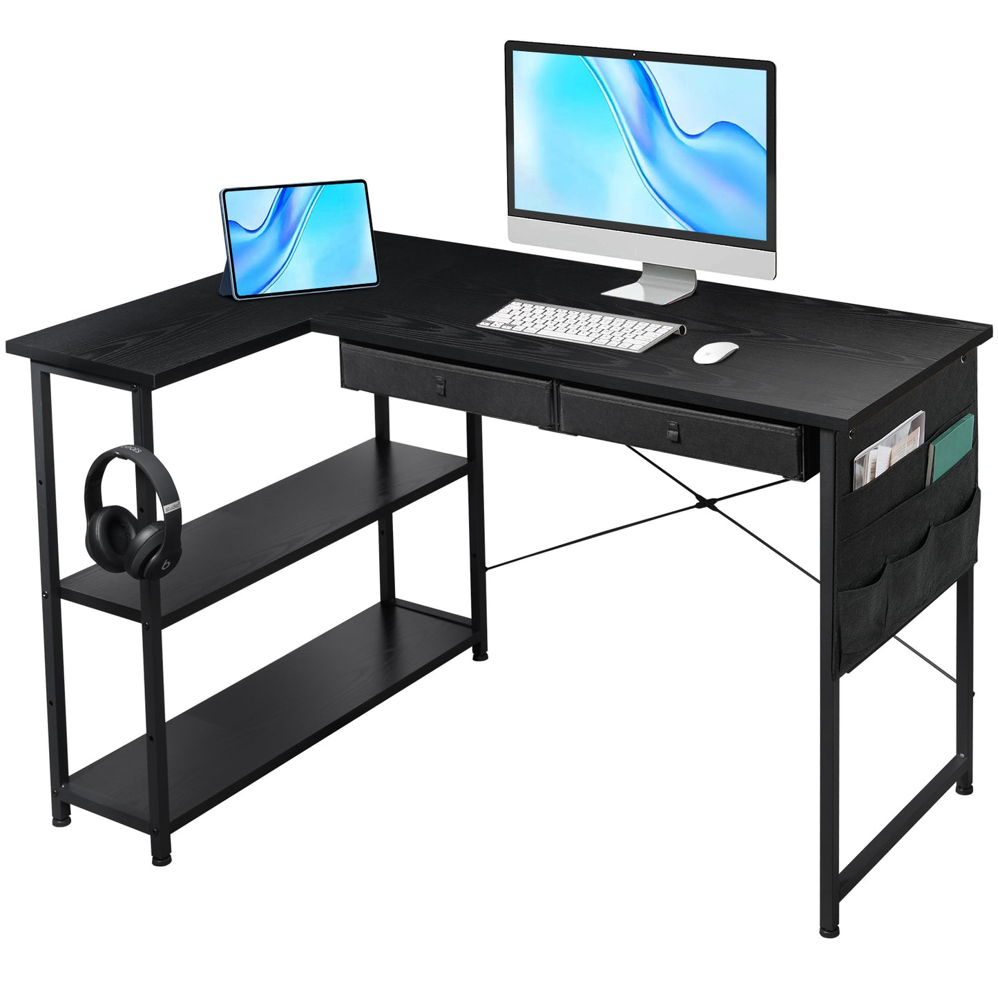MAIHAIL 47 inch L Shaped Desk, Black