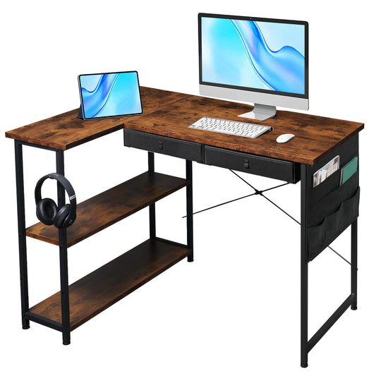 MAIHAIL 39 inch L Shaped Desk, Rustic Brown
