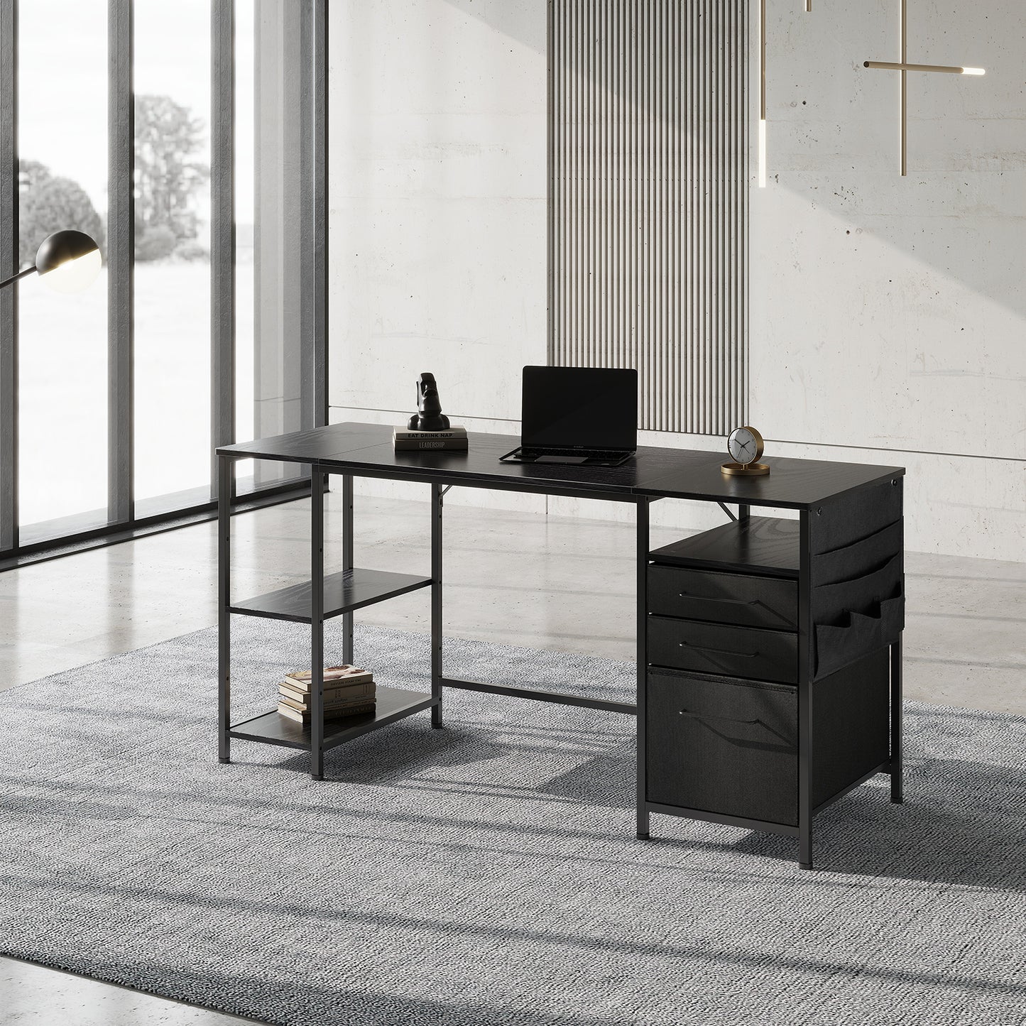 MAIHAIL 59 inch Desk with Drawers, Black