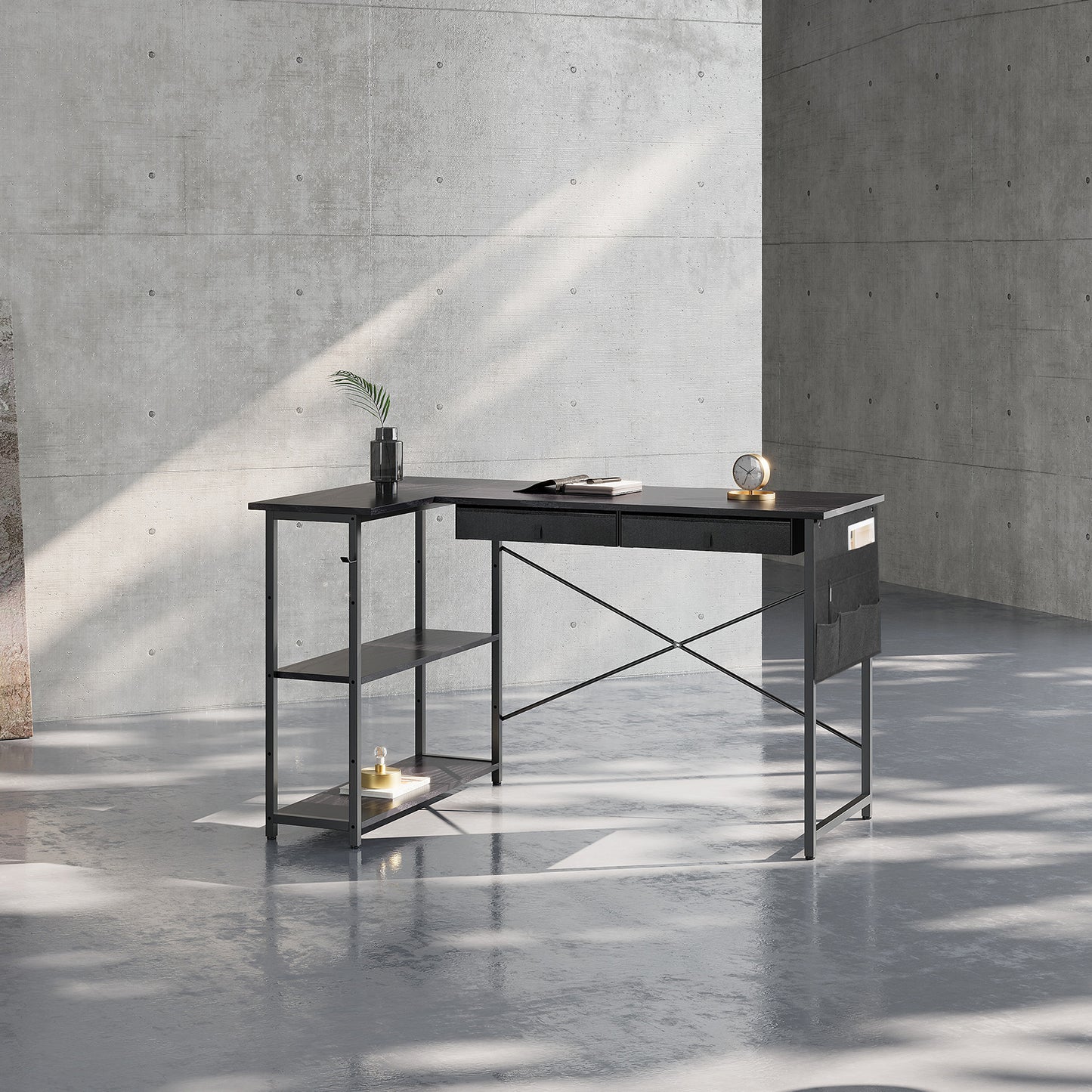 MAIHAIL 47 inch L Shaped Desk, Black