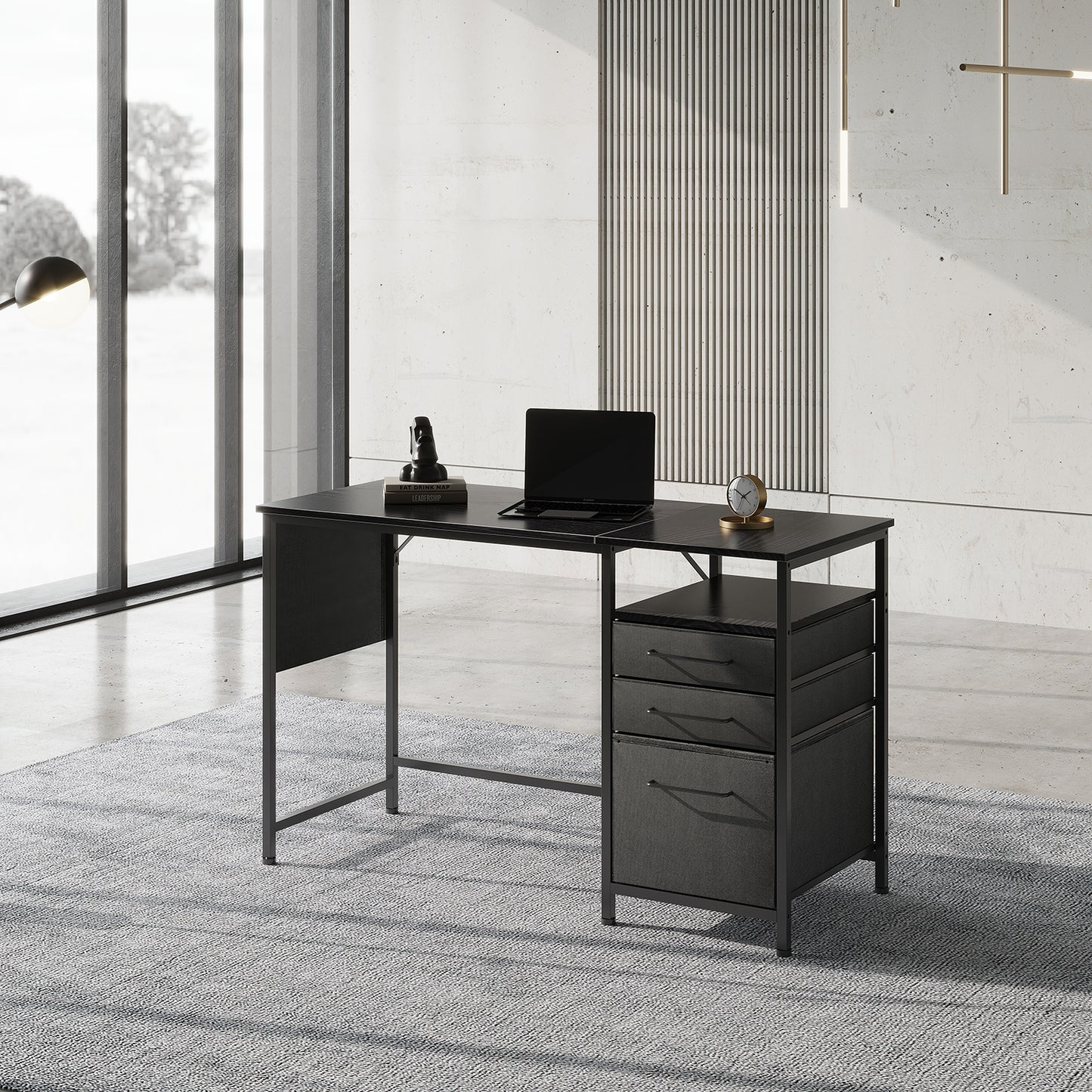 MAIHAIL 47 inch Desk with Drawers, Black