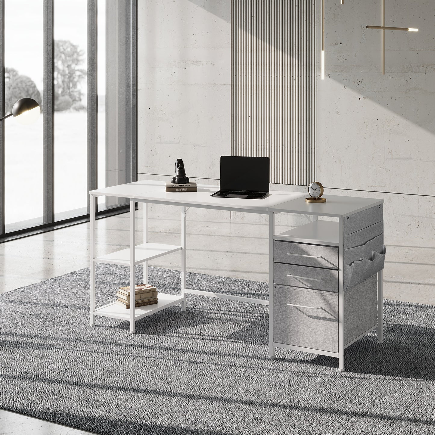 MAIHAIL 59 inch Desk with Drawers, White