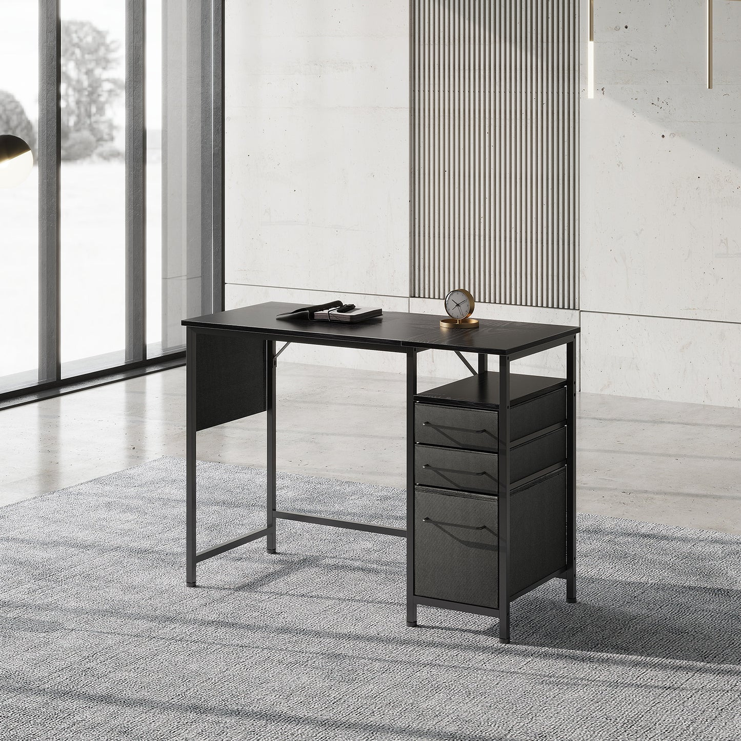 MAIHAIL 40 inch Desk with Drawers, Black