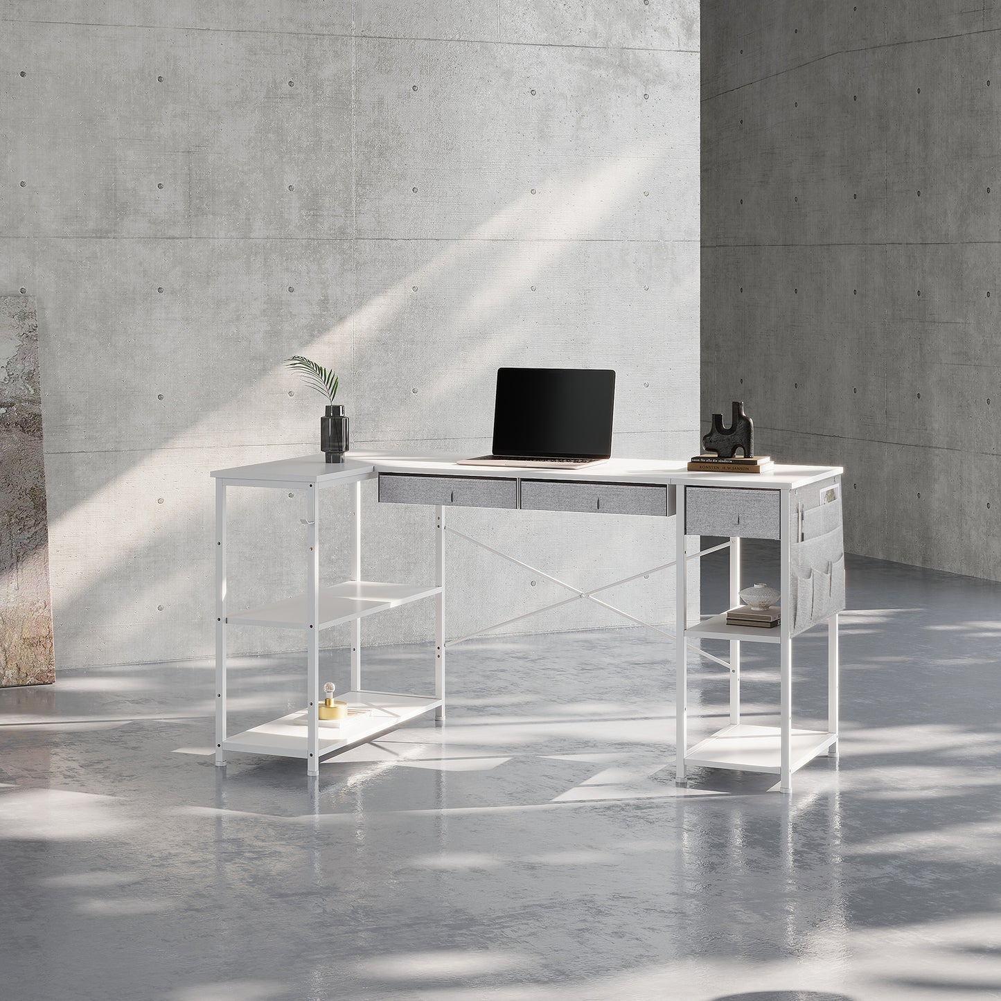 MAIHAIL 55 inch L Shaped Desk, White