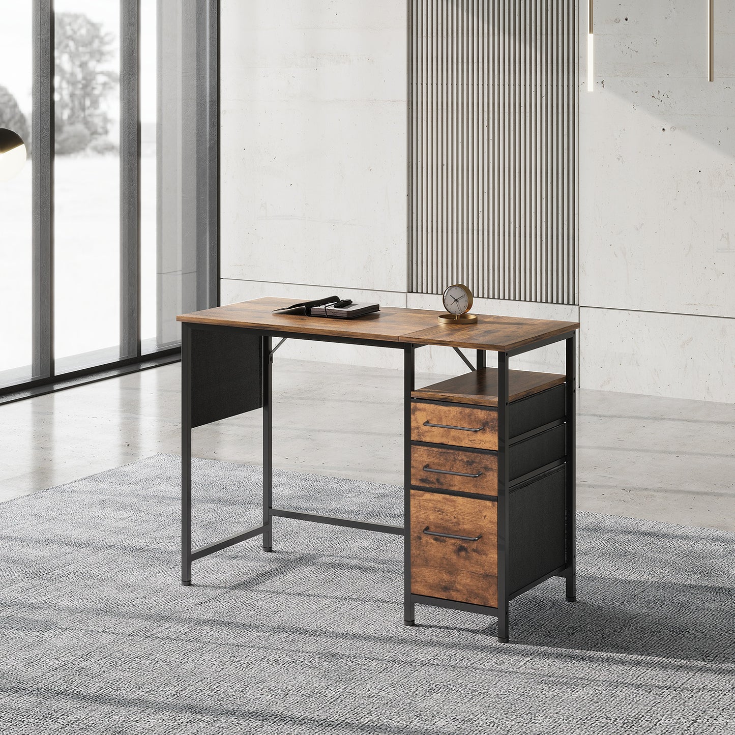 MAIHAIL 40 inch Desk with Drawers, Rustic Brown