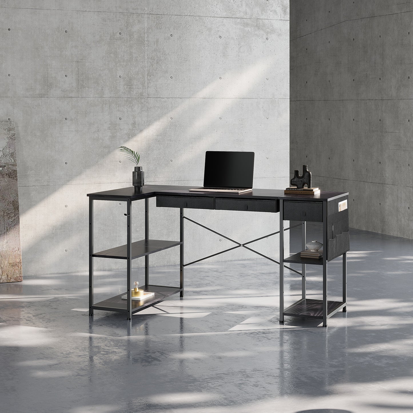 MAIHAIL 55 inch L Shaped Desk, Black