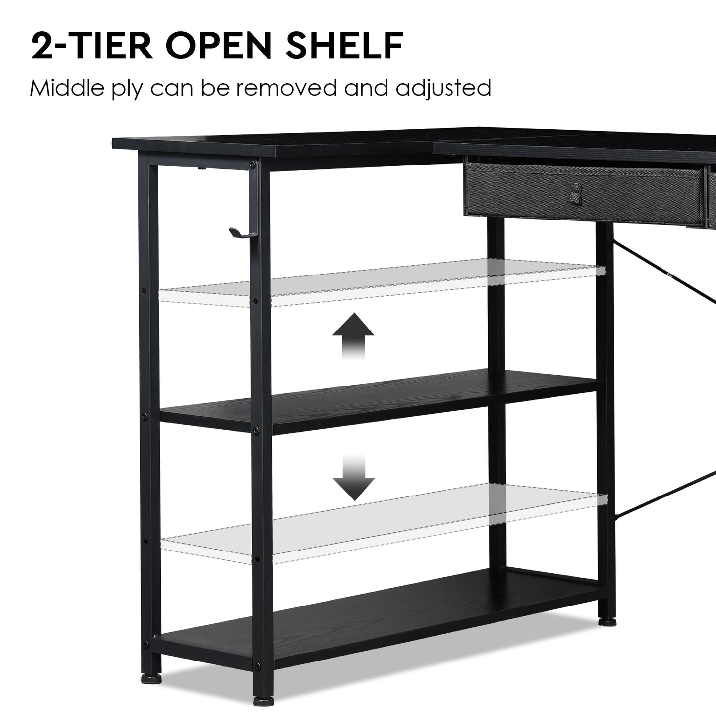 MAIHAIL 55 inch L Shaped Desk, Black