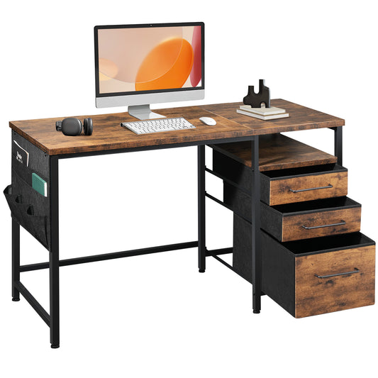 MAIHAIL 47 inch Desk with Drawers, Rustic Brown+ Black