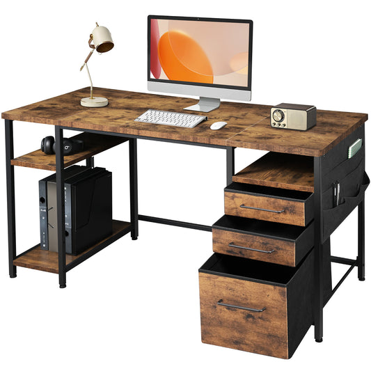 MAIHAIL 59 inch Desk with Drawers, Rustic Brown