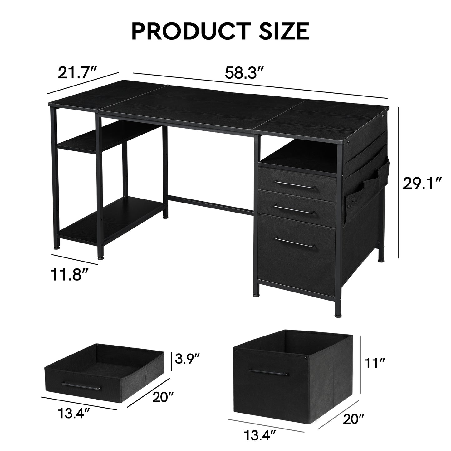 MAIHAIL 59 inch Desk with Drawers, Black