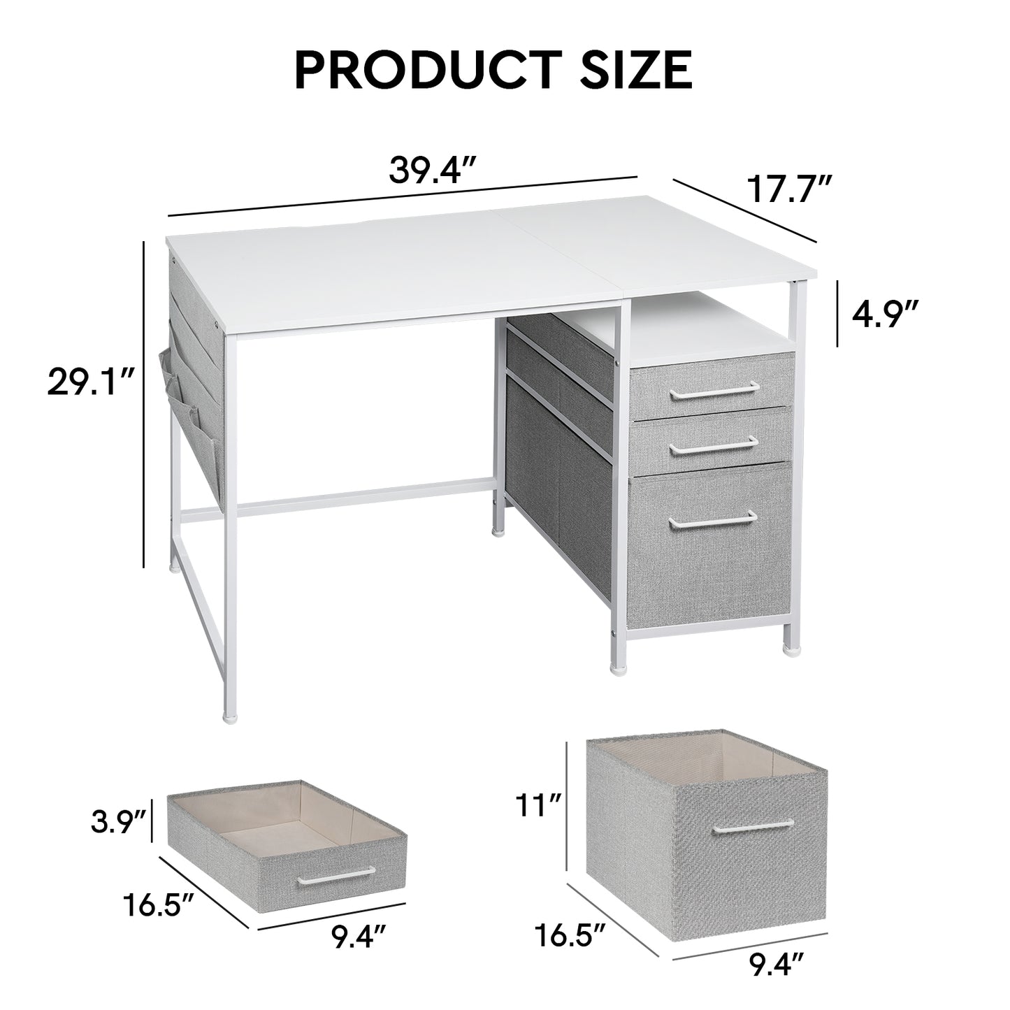 MAIHAIL 40 inch Desk with Drawers, White