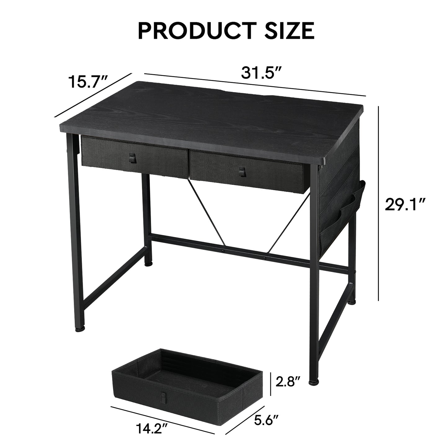 MAIHAIL 31.5 inch Desk with Drawers, Black