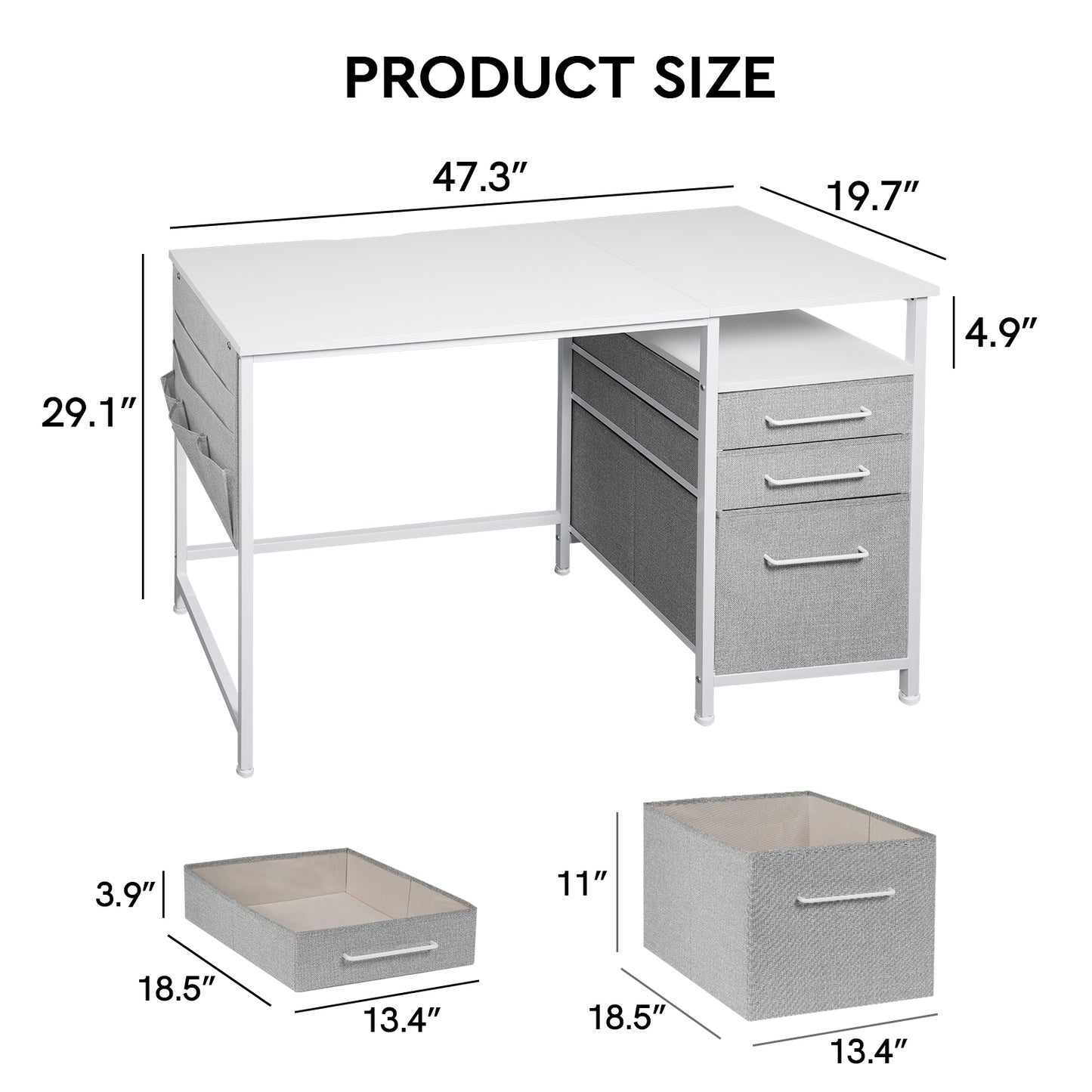 MAIHAIL 47 inch Desk with Drawers, White