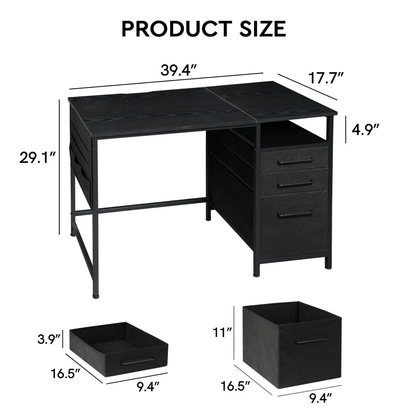 MAIHAIL 40 inch Desk with Drawers, Black