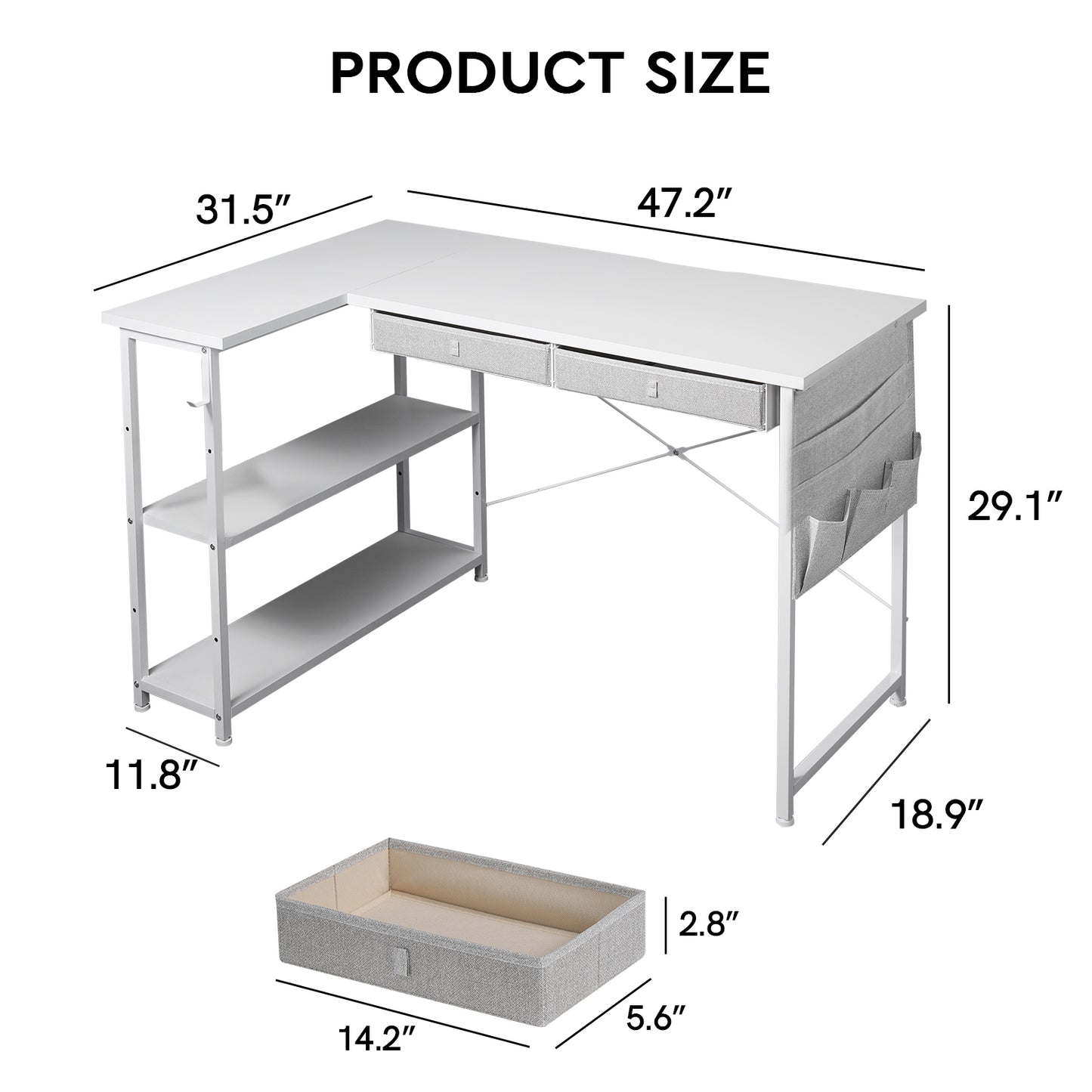 MAIHAIL 47 inch L Shaped Desk, White
