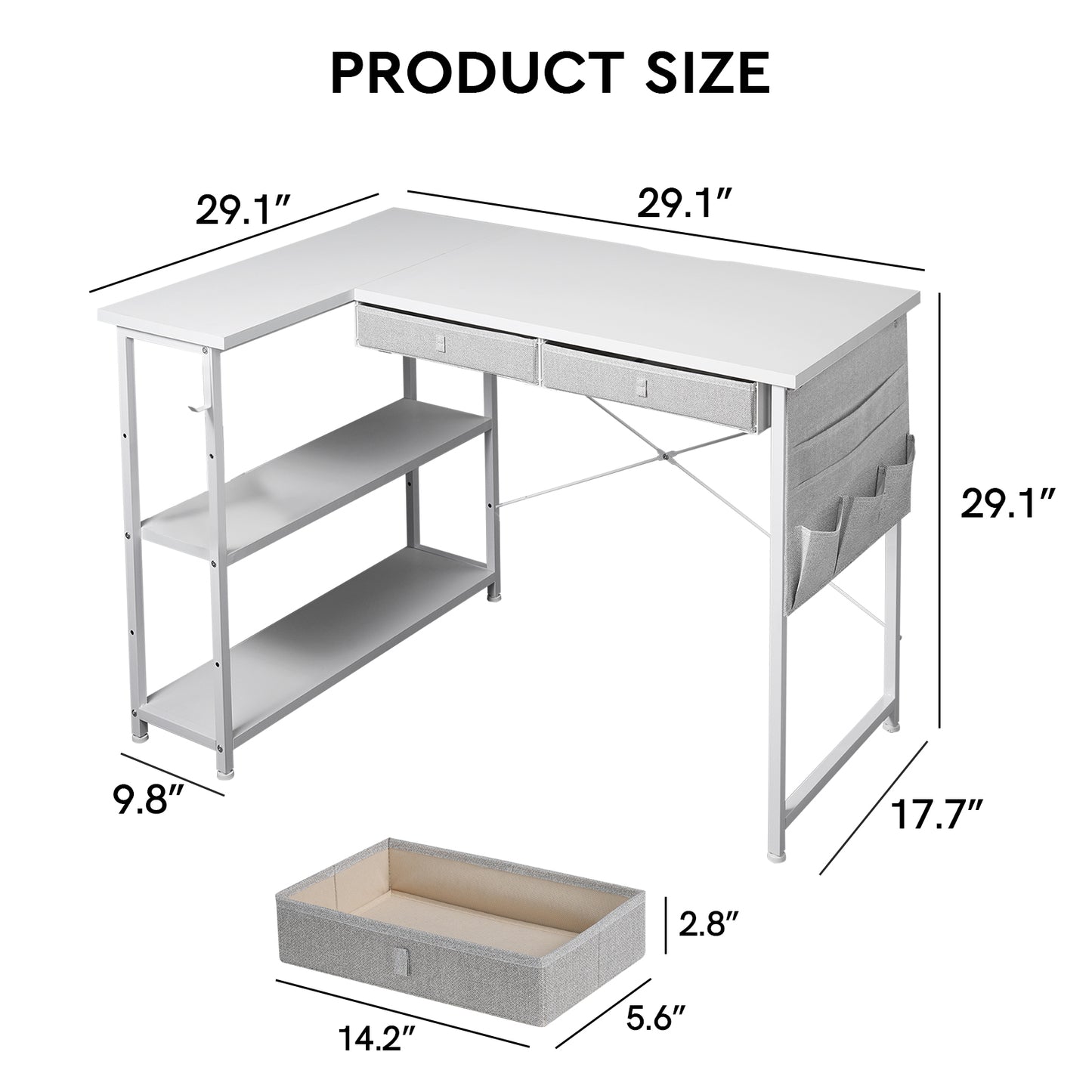 MAIHAIL 39 inch L Shaped Desk, White
