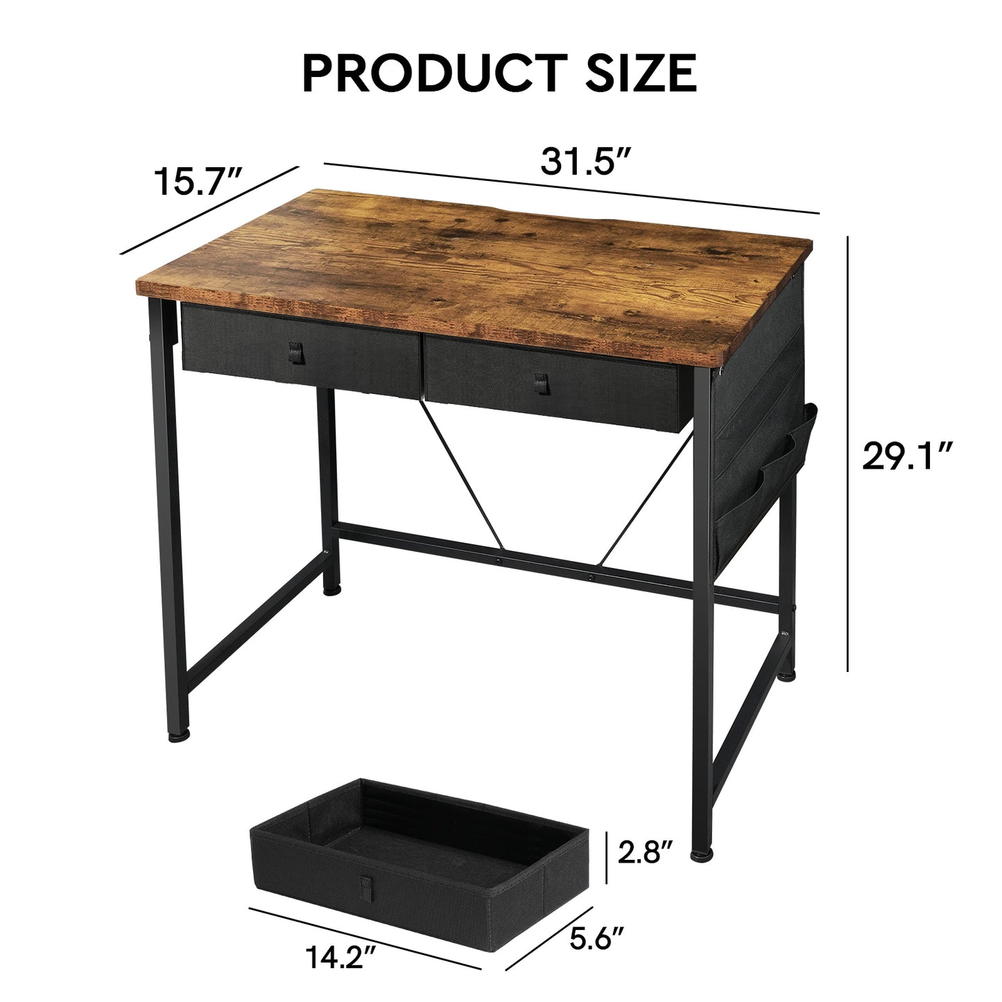 MAIHAIL 31.5 inch Desk with Drawers, Rustic Brown+ Black