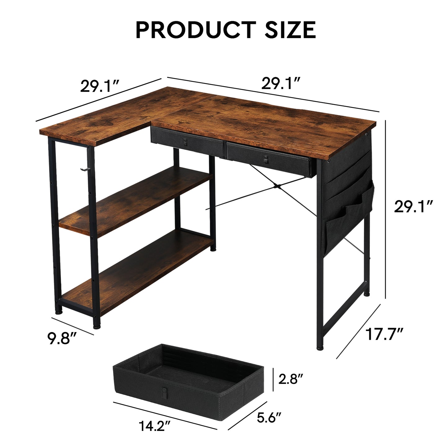 MAIHAIL 39 inch L Shaped Desk, Rustic Brown