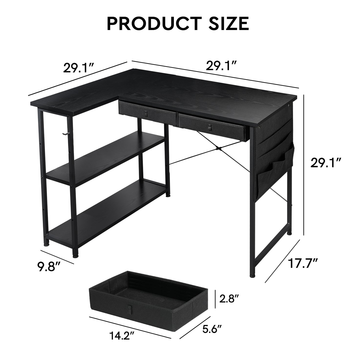 MAIHAIL 39 inch L Shaped Desk, Black