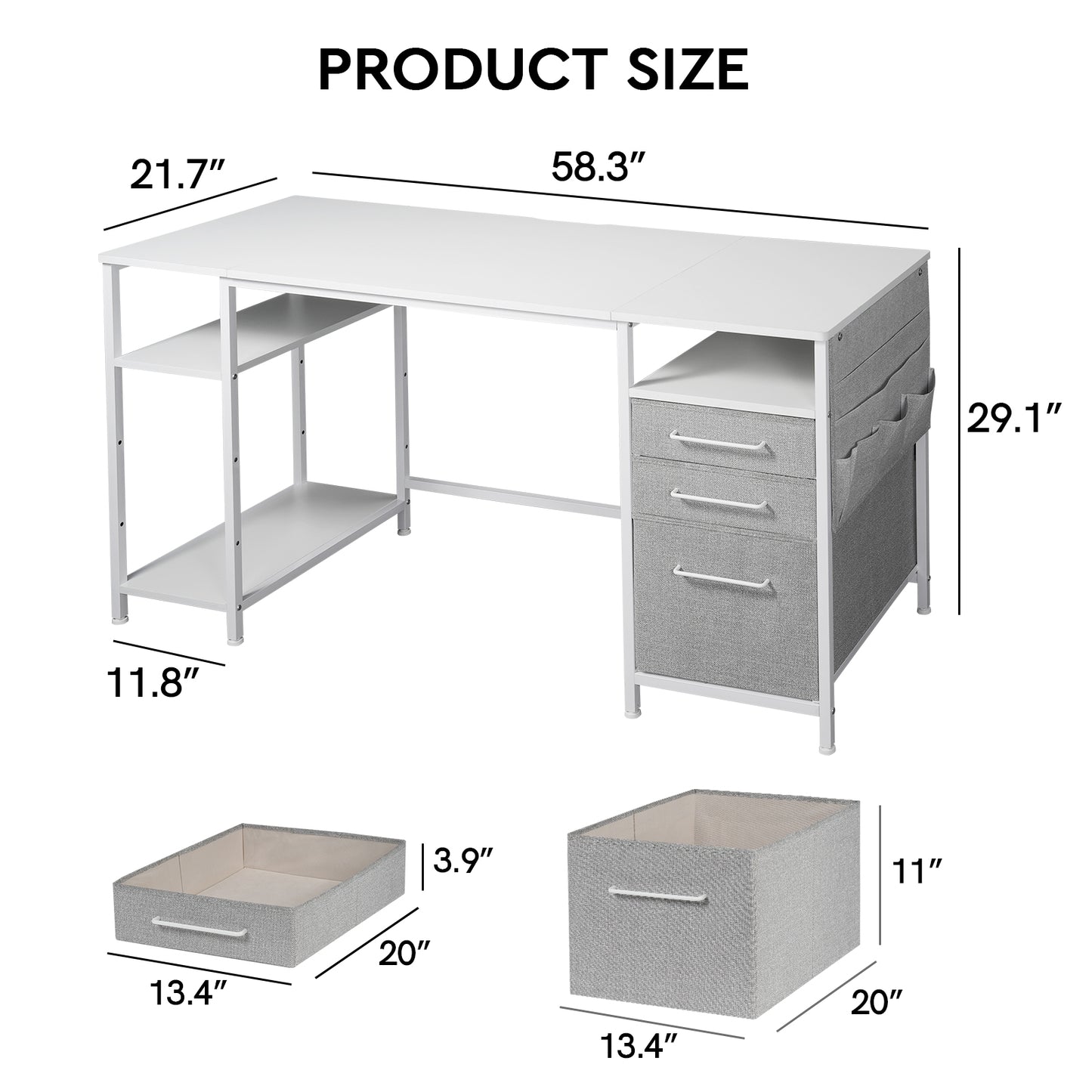 MAIHAIL 59 inch Desk with Drawers, White