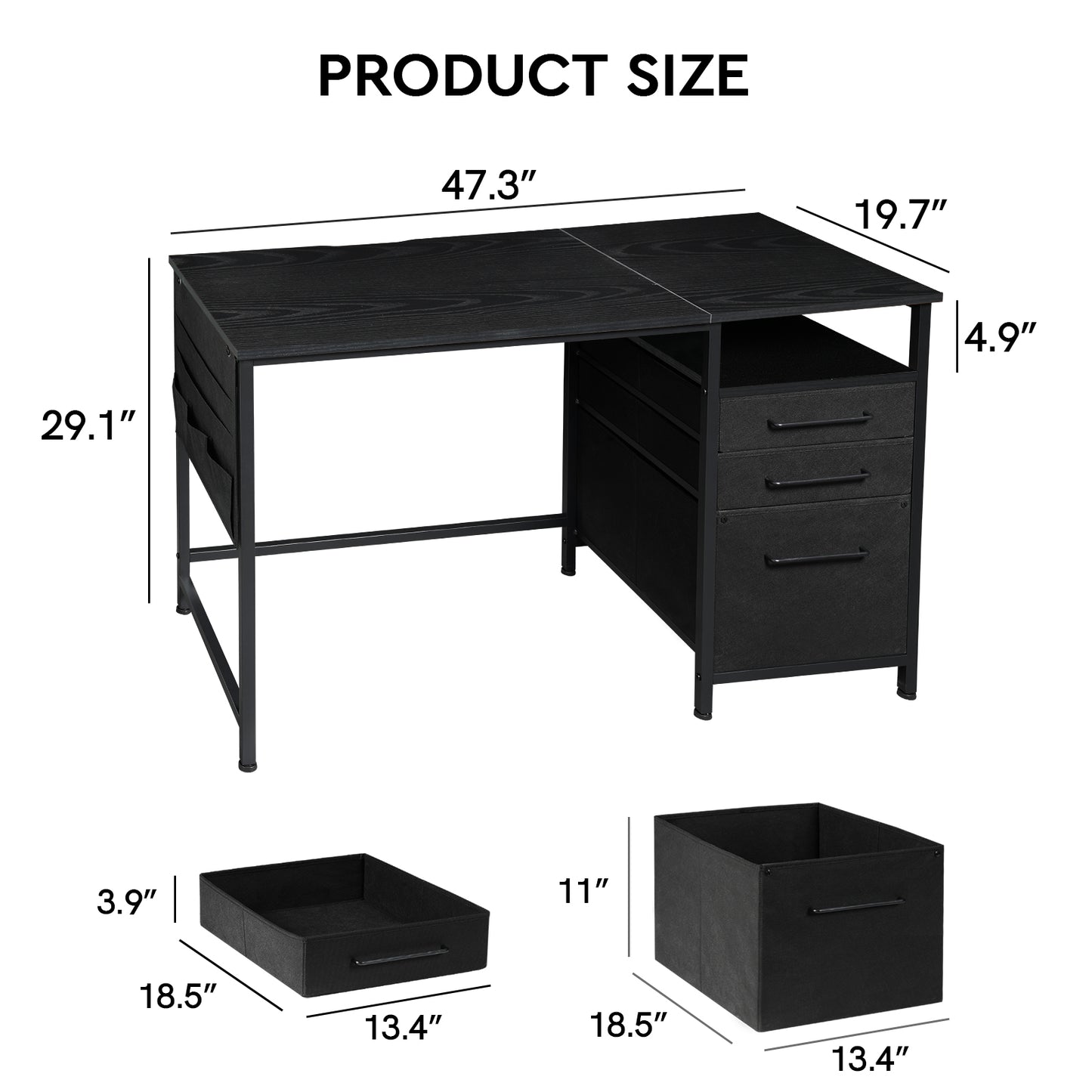 MAIHAIL 47 inch Desk with Drawers, Black