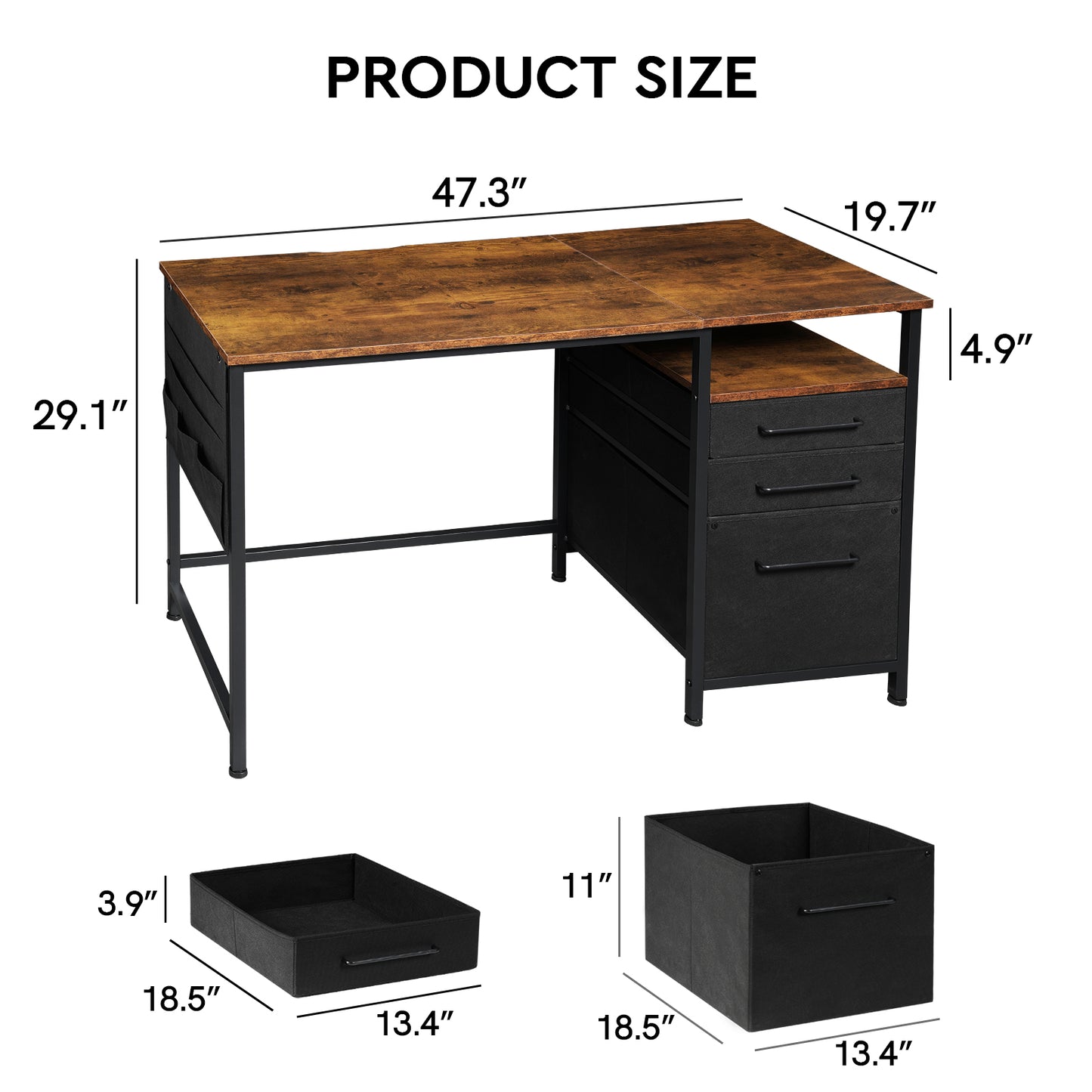 MAIHAIL 47 inch Desk with Drawers, Rustic Brown