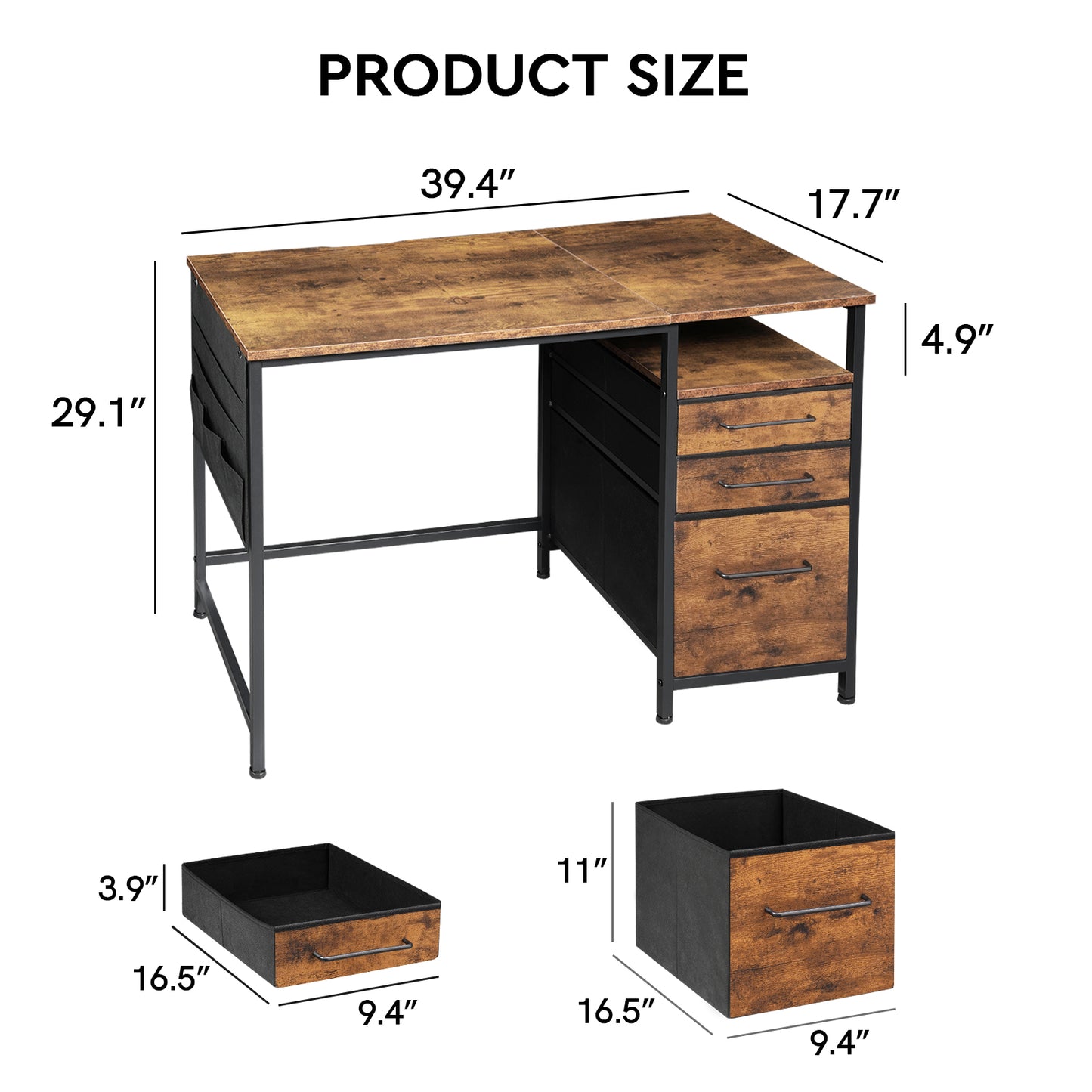 MAIHAIL 40 inch Desk with Drawers, Rustic Brown