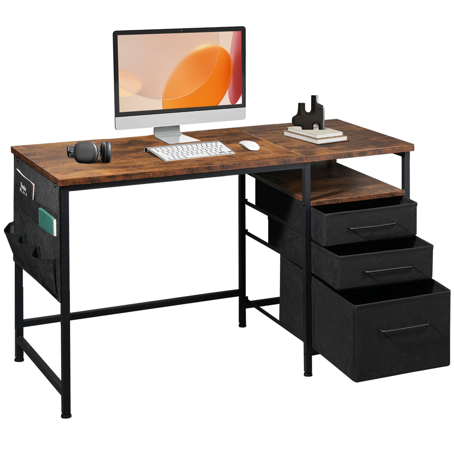 MAIHAIL 47 inch Desk with Drawers, Rustic Brown