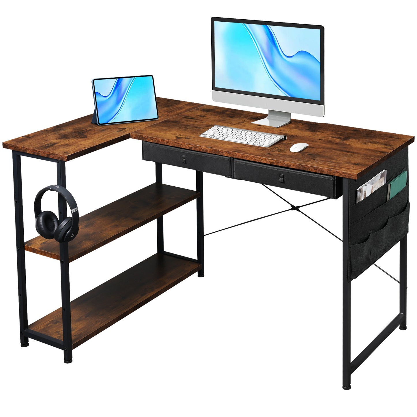 MAIHAIL 47 inch L Shaped Desk, Rustic Brown