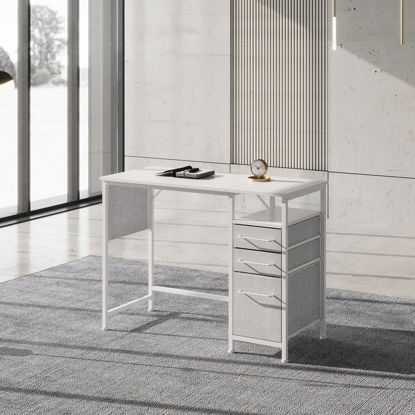 MAIHAIL 40 inch Desk with Drawers, White