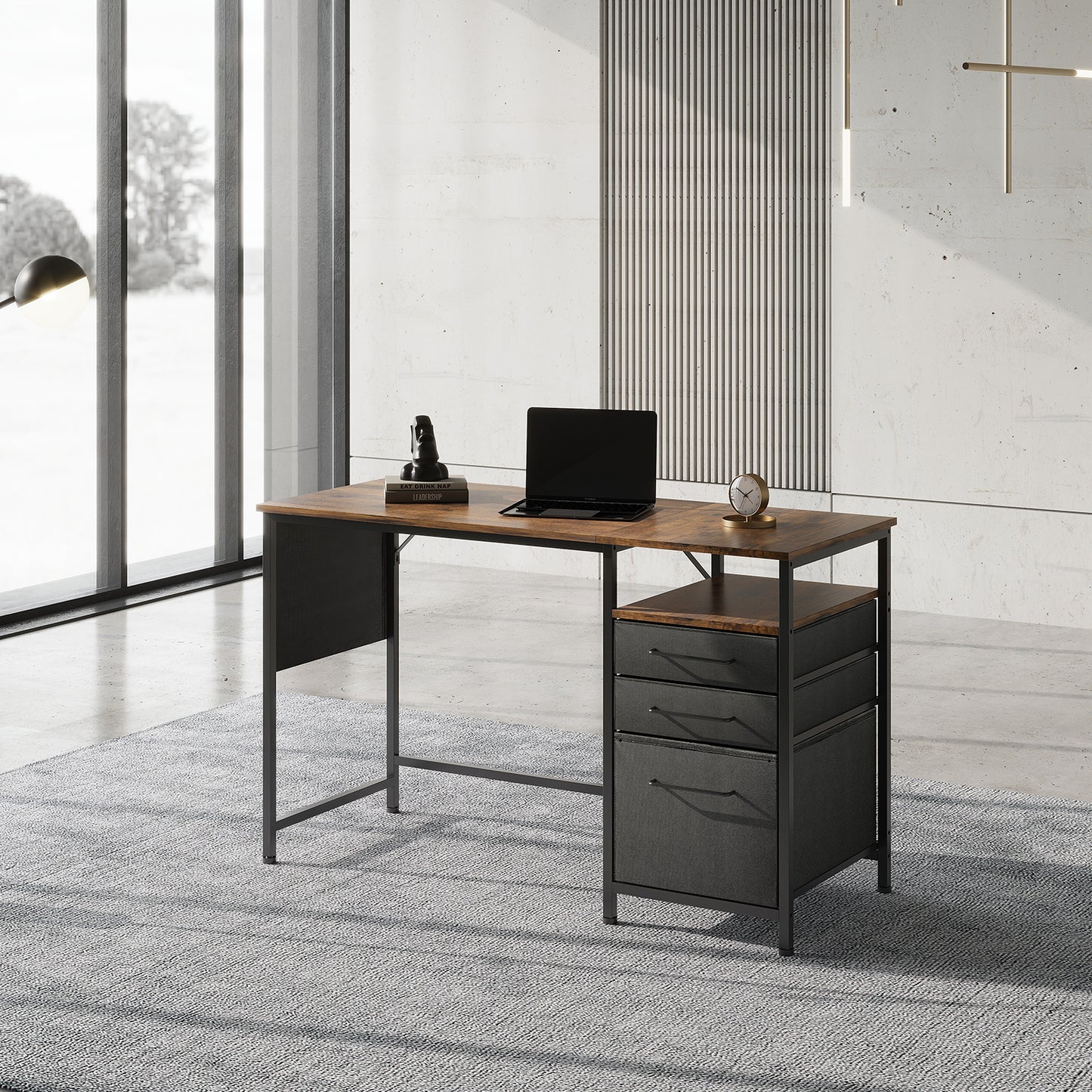 MAIHAIL 47 inch Desk with Drawers, Rustic Brown