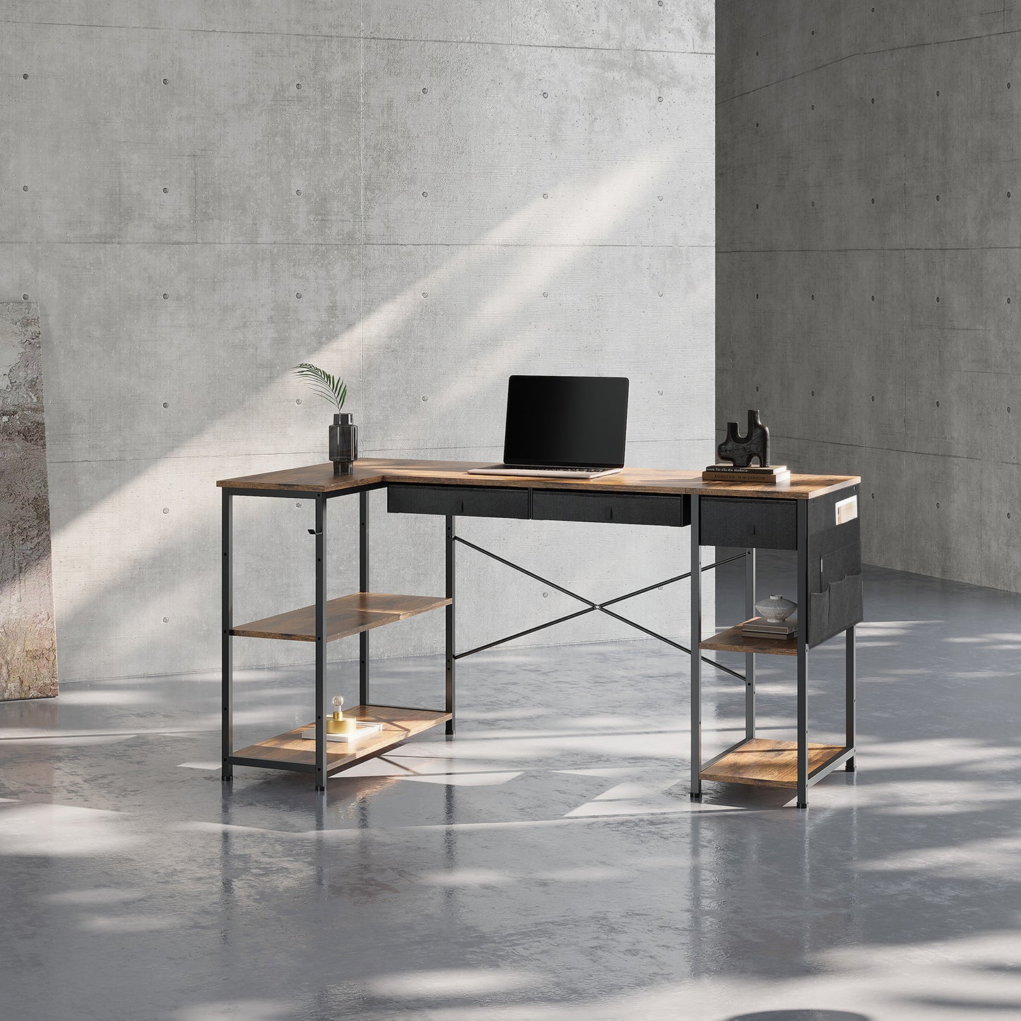 MAIHAIL 55 inch L Shaped Desk, Rustic Brown