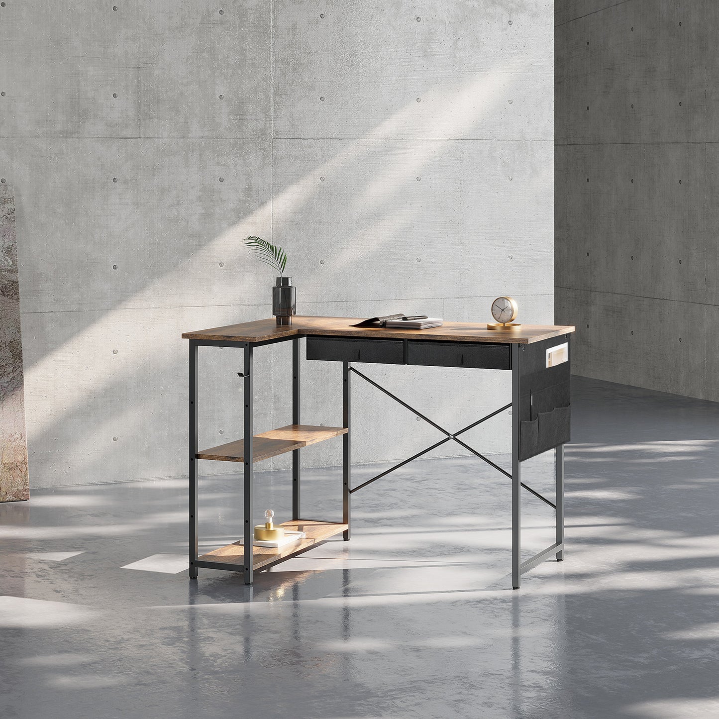 MAIHAIL 39 inch L Shaped Desk, Rustic Brown