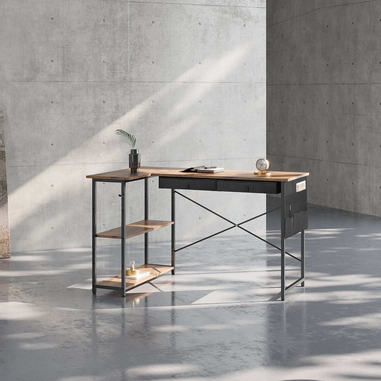 MAIHAIL 47 inch L Shaped Desk, Rustic Brown