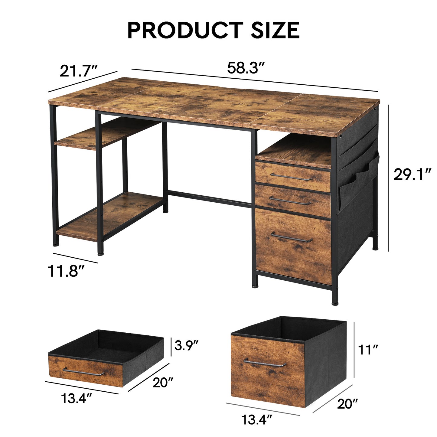 MAIHAIL 59 inch Desk with Drawers, Rustic Brown